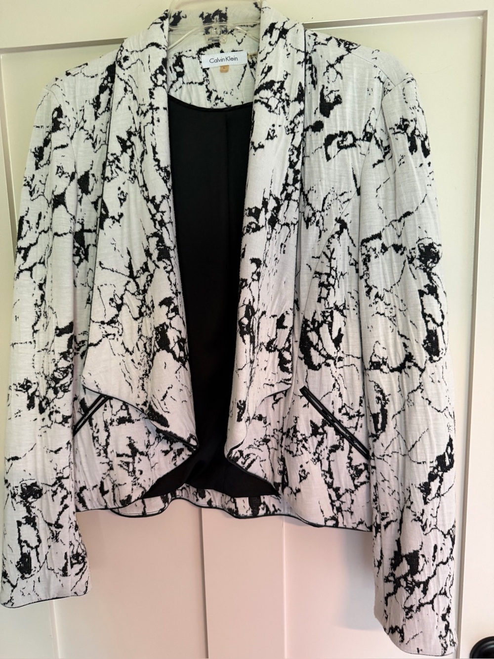 Calvin Klein Black & White Marbled Open-Front Cardigan Jacket